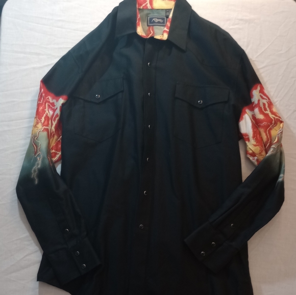 Roper Black Large Used Button Up Shirt Lightning Design - Picture 1 of 6